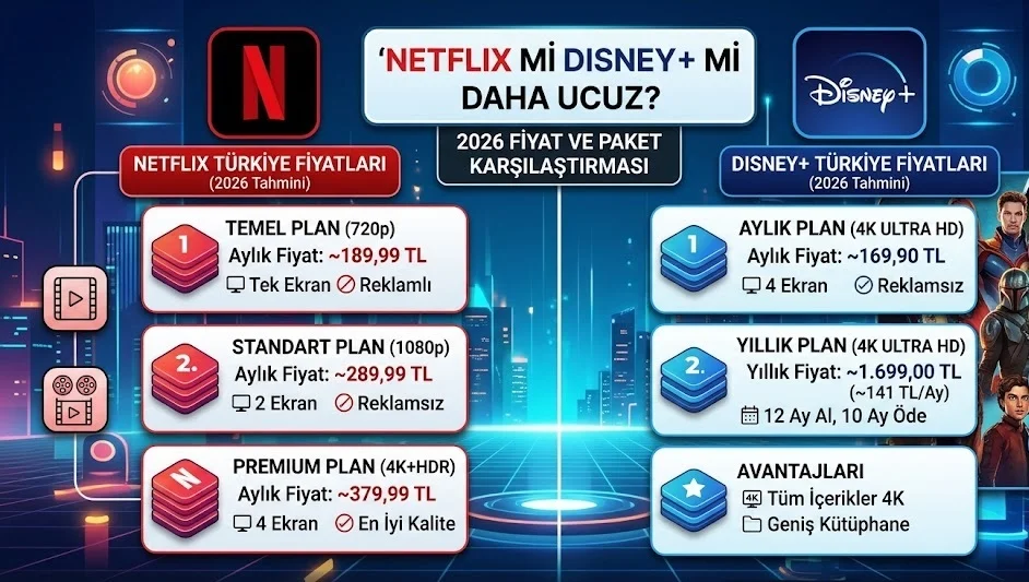 Netflix mi Disney+ mı Daha Ucuz? 2026 Fiyat ve Paket Karşılaştırması